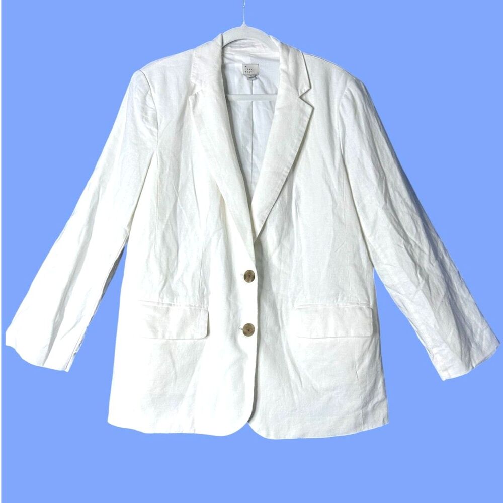 Womens White Linen Blazer Sz M Neutral Classic Workwear Resort Businesscore NWOT